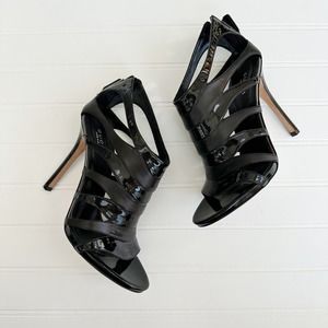 Gucci Strappy Patent Leather Heels Gladiator Black Open Toe